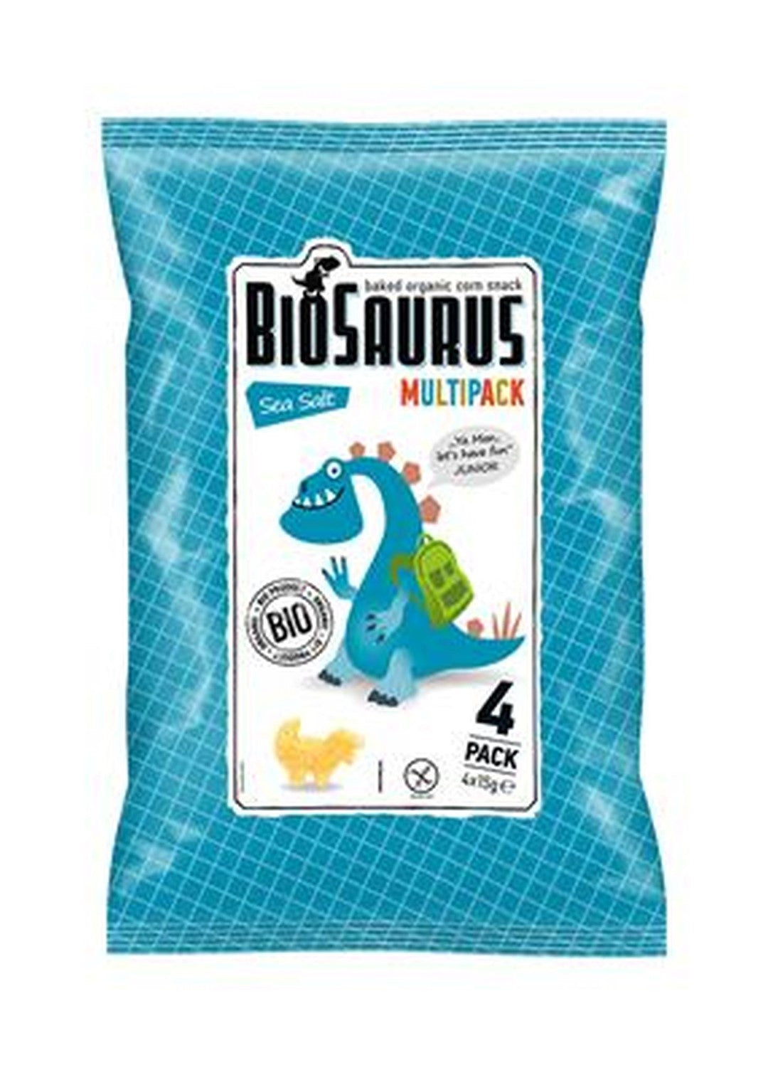 Chrupki kukurydziane dinozaury z solą morską bezglutenowe bio 4x15 g - Biosaurus