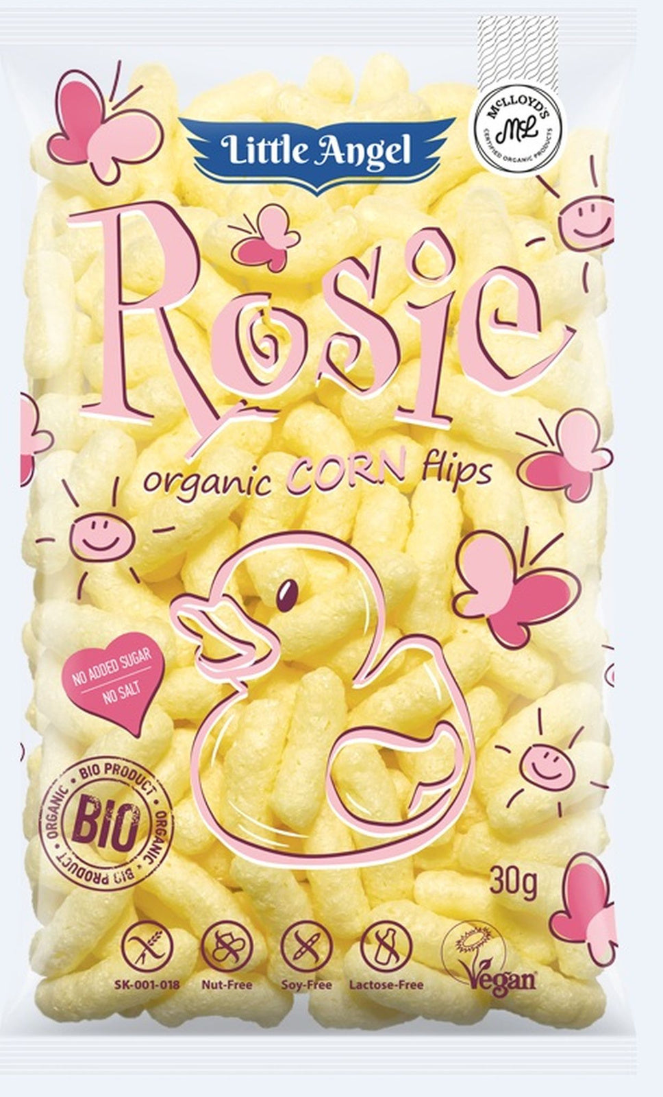 Chrupki kukurydziane rosie od 7 miesiąca bezglutenowe bio 30 g - Little Angel