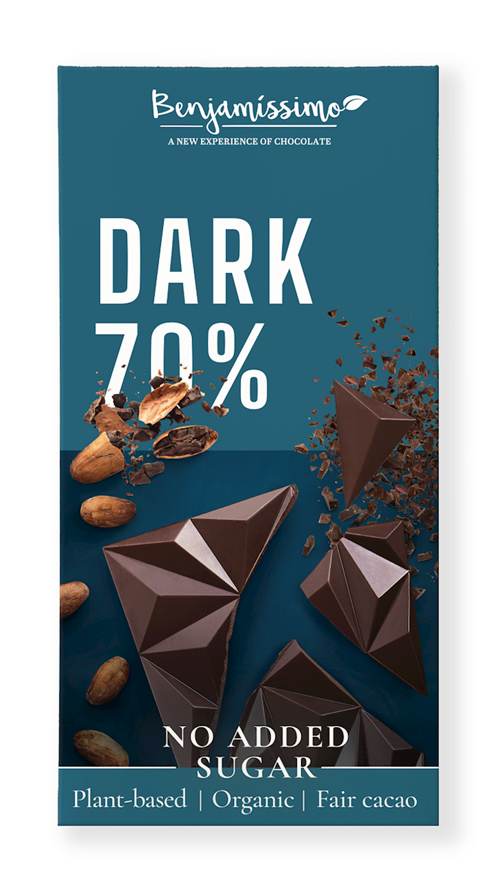 Czekolada gorzka 70 % bez dodatku cukru bezglutenowa bio 60 g - BENJAMISSIMO