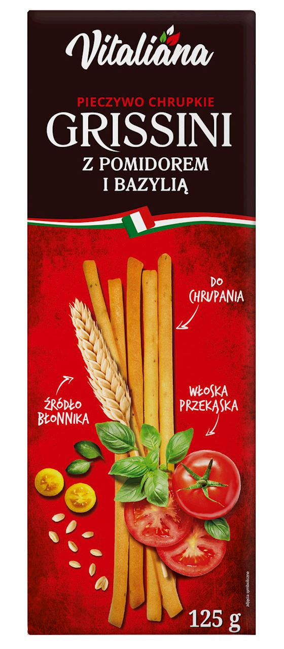 Paluszki grissini z pomidorami i bazylią 125 g - Vitaliana