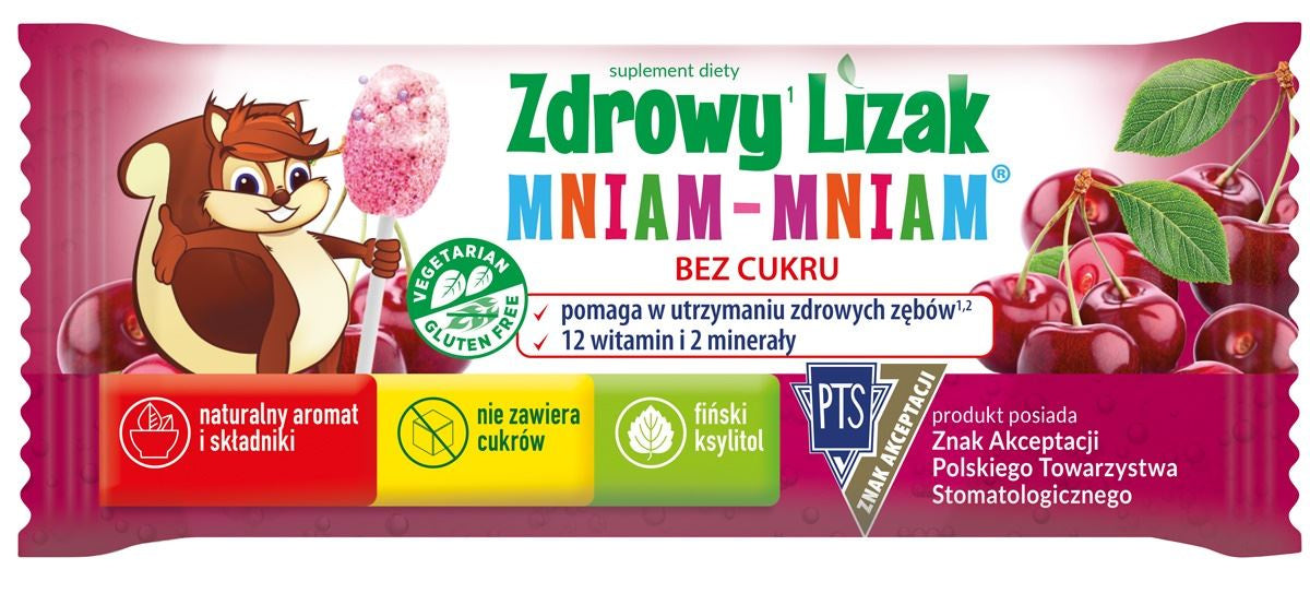 Zdrowy lizak bez cukru o smaku musującej wiśni 60 g - mniam-mniam