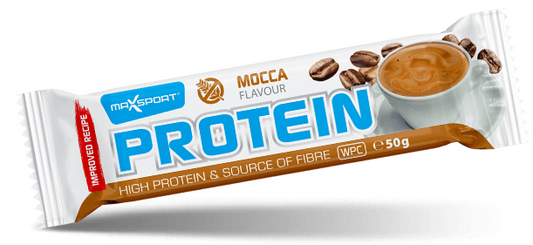 Baton proteinowy o smaku kawowym w mlecznej czekoladzie bezglutenowy 50 g - MAXSPORT