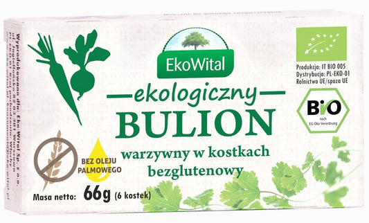 Bulion warzywny w kostkach bez drożdży, bez oleju palmowego, bezglutenowy bio 60 g