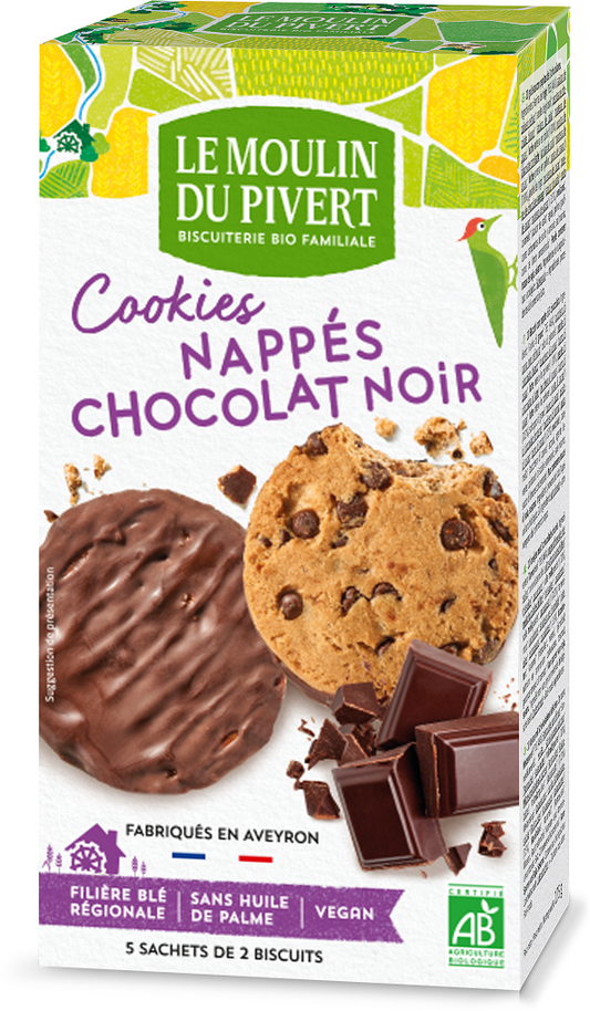 Ciastka z dropsami czekoladowymi oblana gorzką czekoladą BIO 175 g - Le Moulin du Pivert