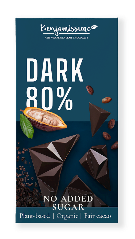 Czekolada gorzka 80 % bez dodatku cukrów bezglutenowa bio 60 g - BENJAMISSIMO