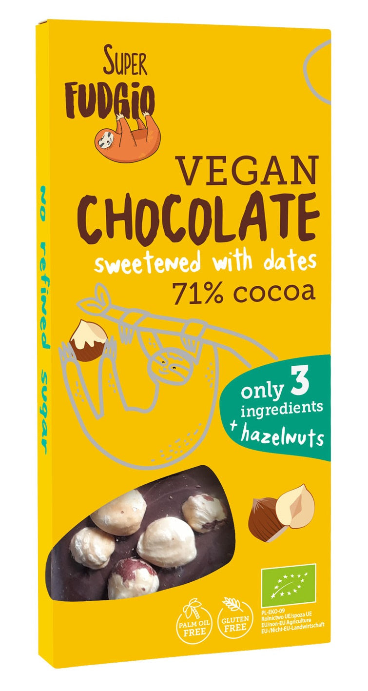 Czekolada słodzona daktylami z orzechami laskowymi bezglutenowa bio 100 g - Me Gusto (Super Fudgio)