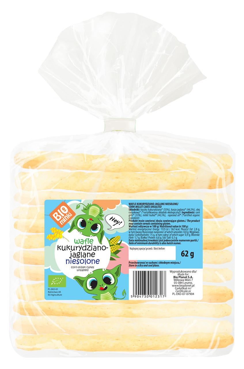 Ekologiczne wafle kukurydziano - jaglane, niesolone bio 62 g