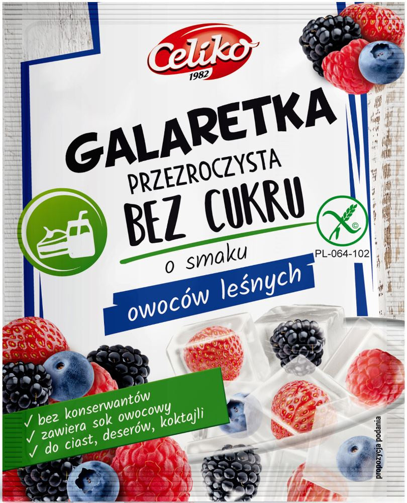 Galaretka bez cukru owoce leśne (przeźroczysta) Celiko, 14 g