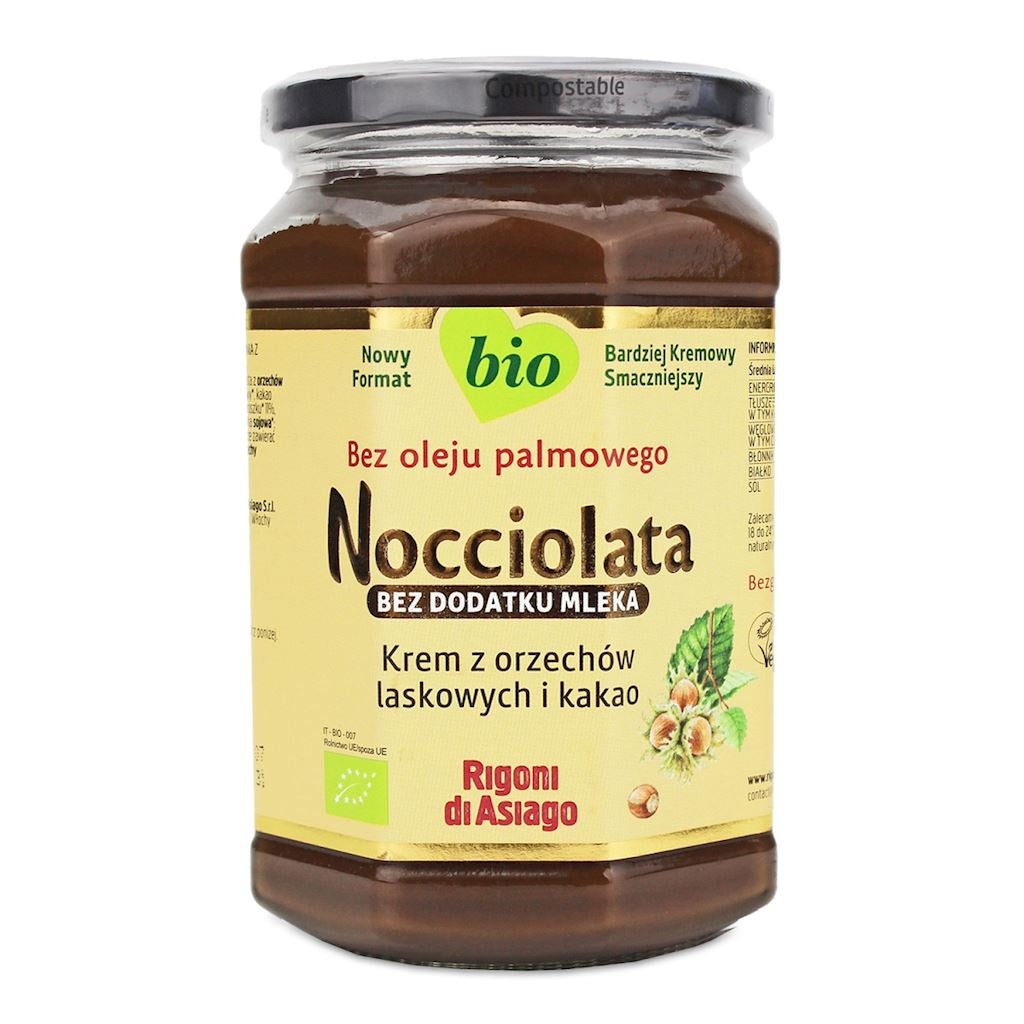 Krem z orzechów laskowych i kakao bez dodatku mleka bezglutenowy bio 650 g - Rigoni di Asiago (Nocciolata)