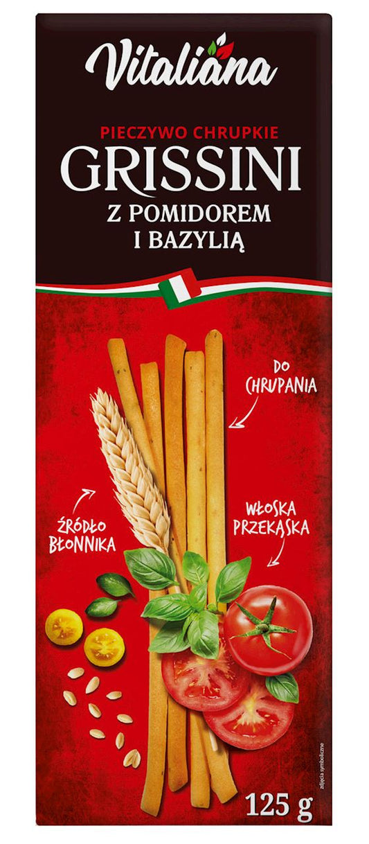 Paluszki grissini z pomidorami i bazylią 125 g - Vitaliana