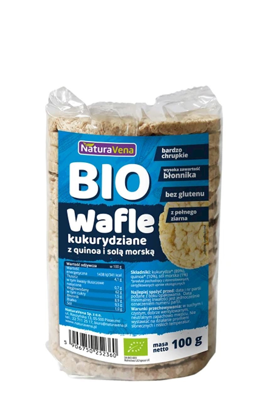 Wafle kukurydziane pełnoziarniste z quinoa i solą morską BIO 100 g - Naturavena