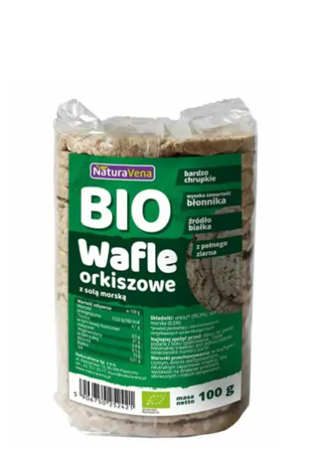 Wafle orkiszowe pełnoziarniste z solą morską BIO 100 g - Naturavena
